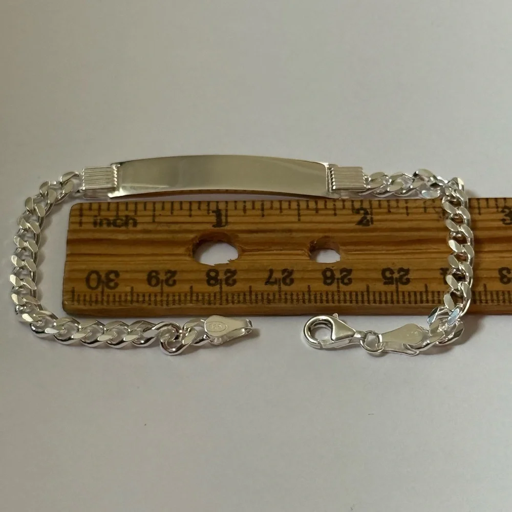 925 Silver 8.25” bracelet Id plate name initials bar cuban link links chain